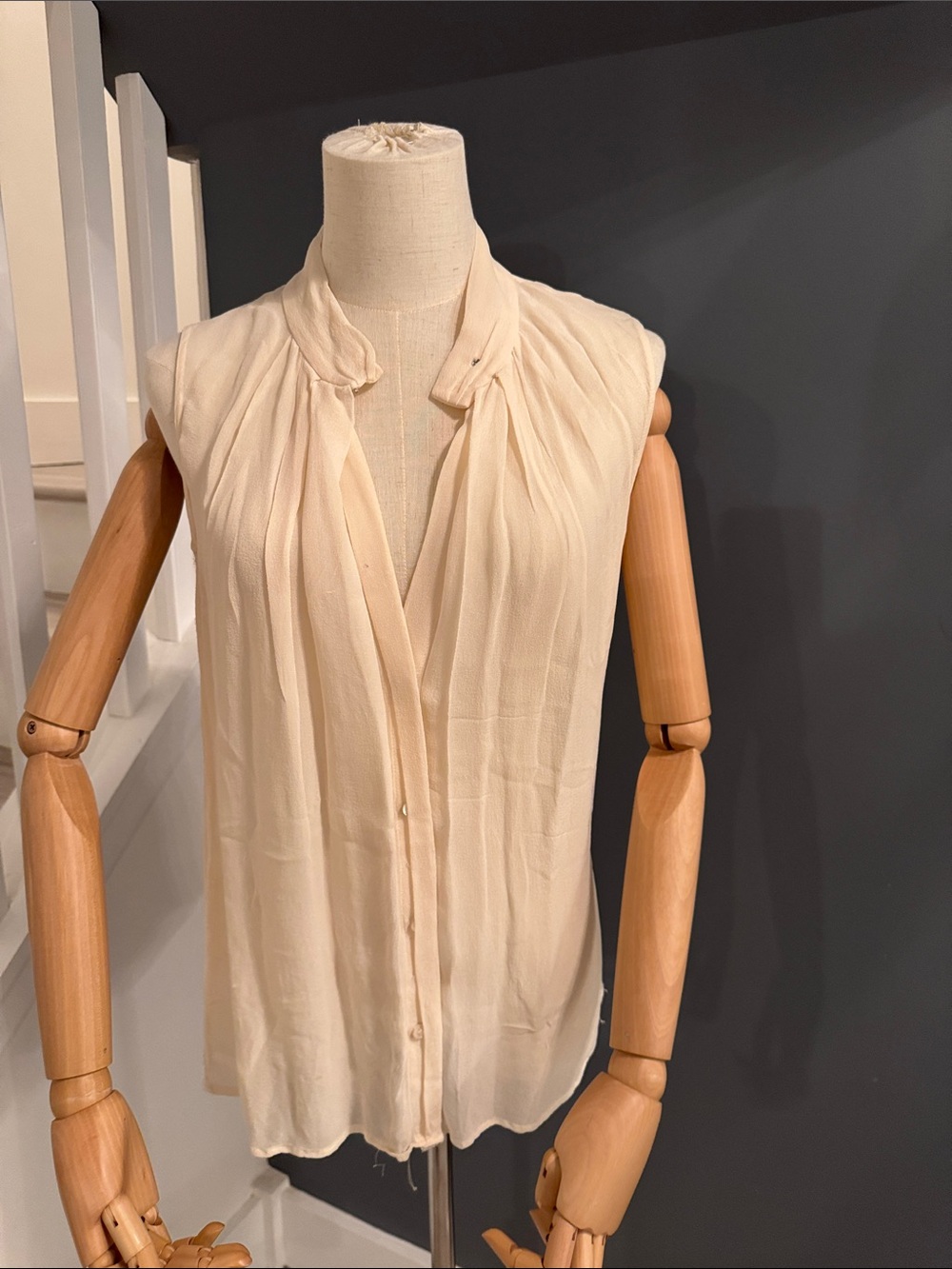 Babaton for Aritzia. Sheer Cream Pleated Blouse. Silk.Sz Small